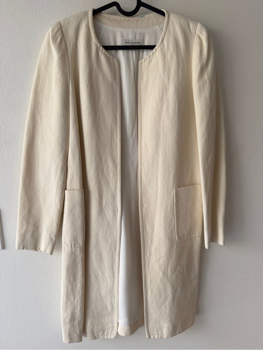 Dries Van Noten Cream Open-Front Trench Coat